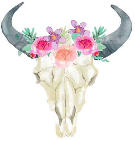 A Skull With Horns And Flowers