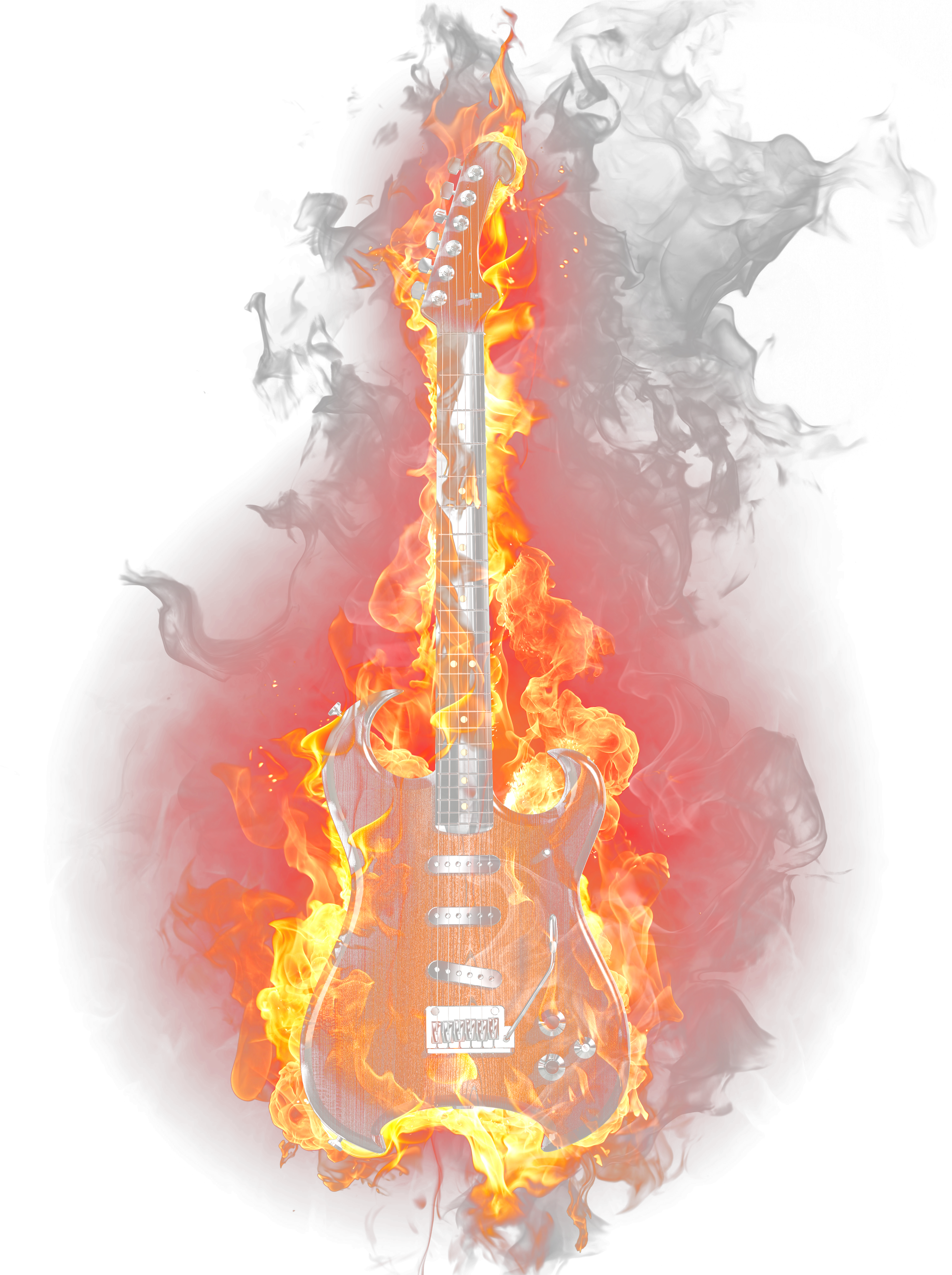 A Guitar On Fire With Smoke