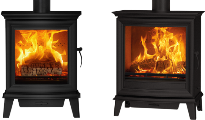 A Couple Of Fireplaces With Flames