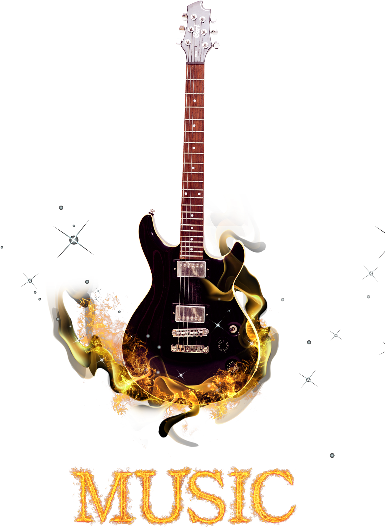 A Guitar In Flames On A Black Background