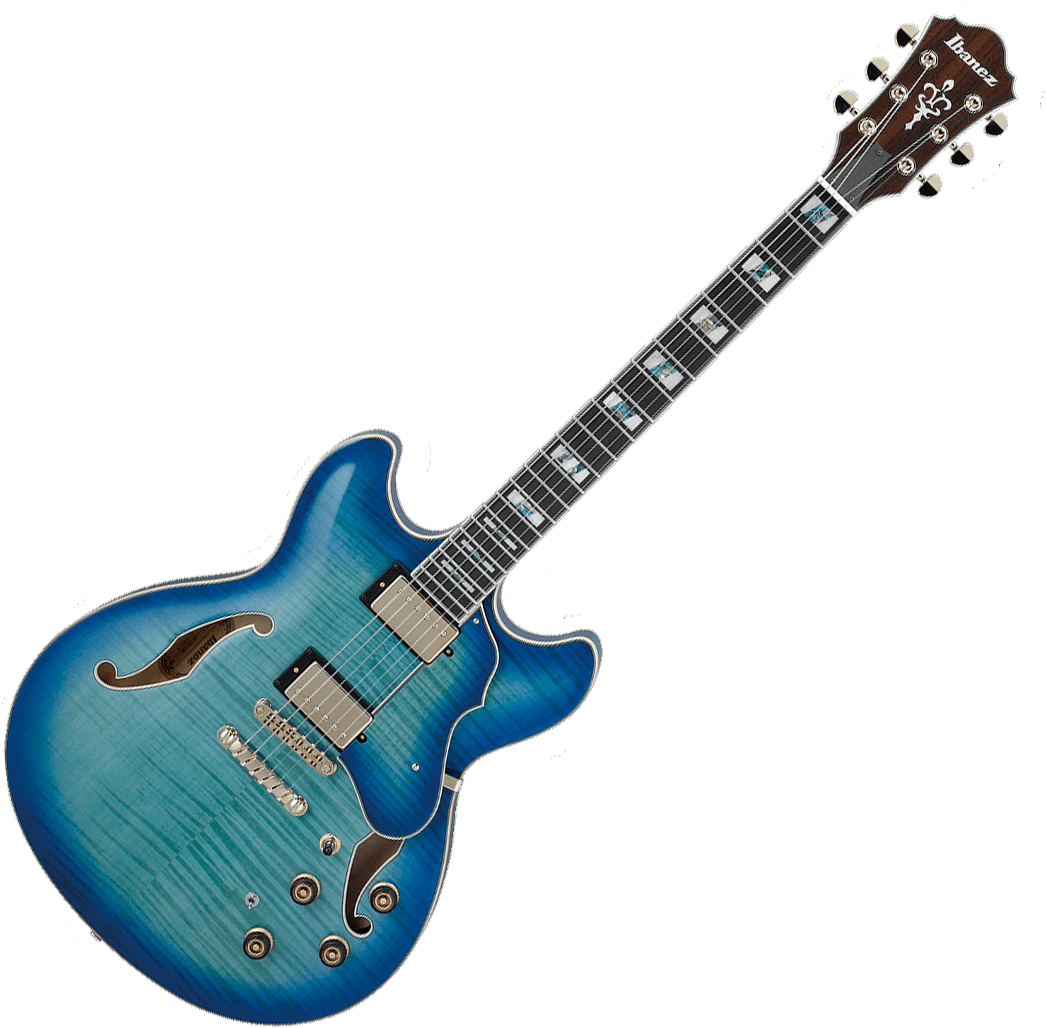 A Blue Electric Guitar On A Black Background