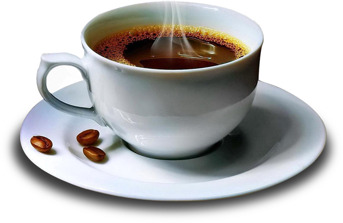 A Cup Of Coffee With Smoke And Beans On A Saucer