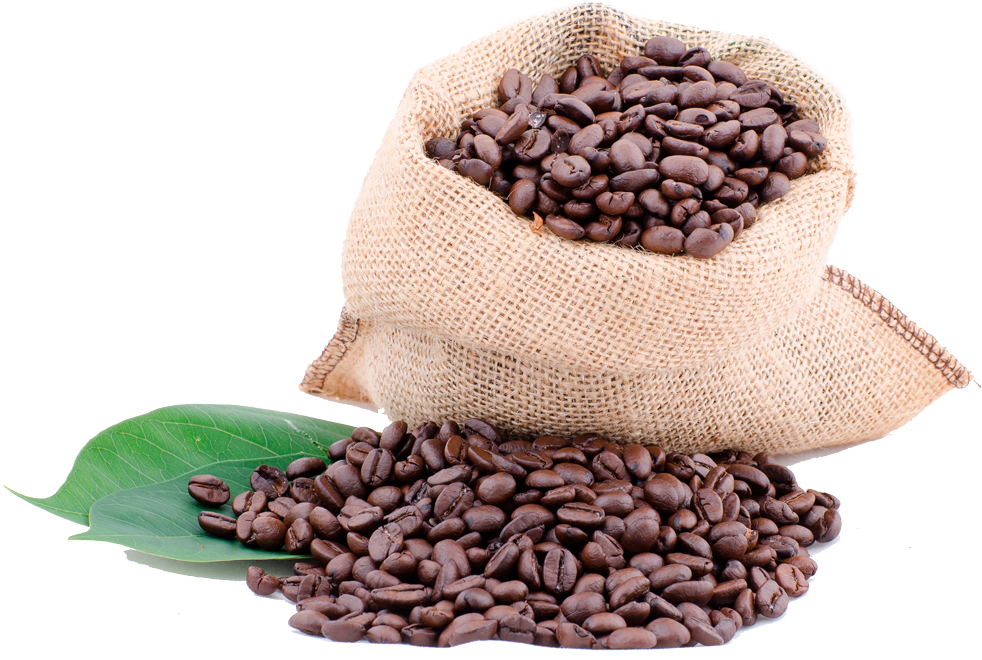 A Bag Of Coffee Beans And A Leaf