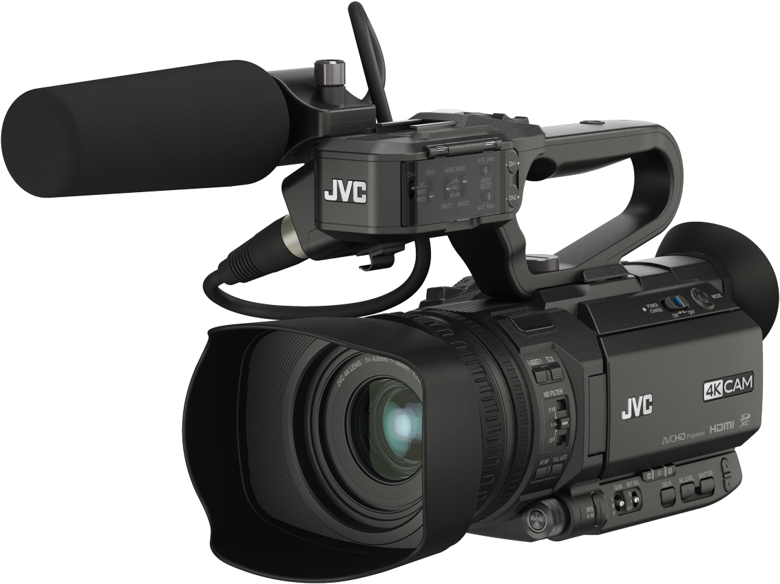 A Black Video Camera With A Large Lens