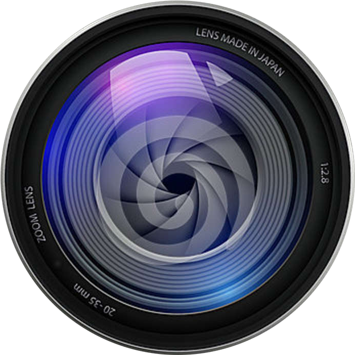 A Camera Lens With A Purple And Blue Light