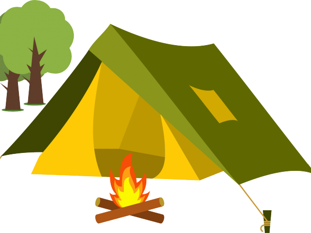 A Yellow Tent With A Fire In Front Of It