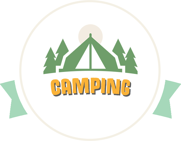 A Logo With A Tent And Trees