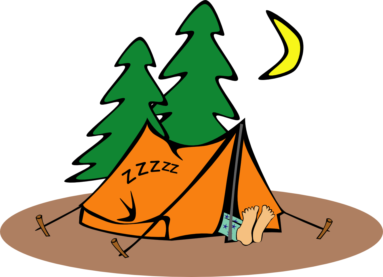 A Cartoon Of A Tent With Trees And A Moon
