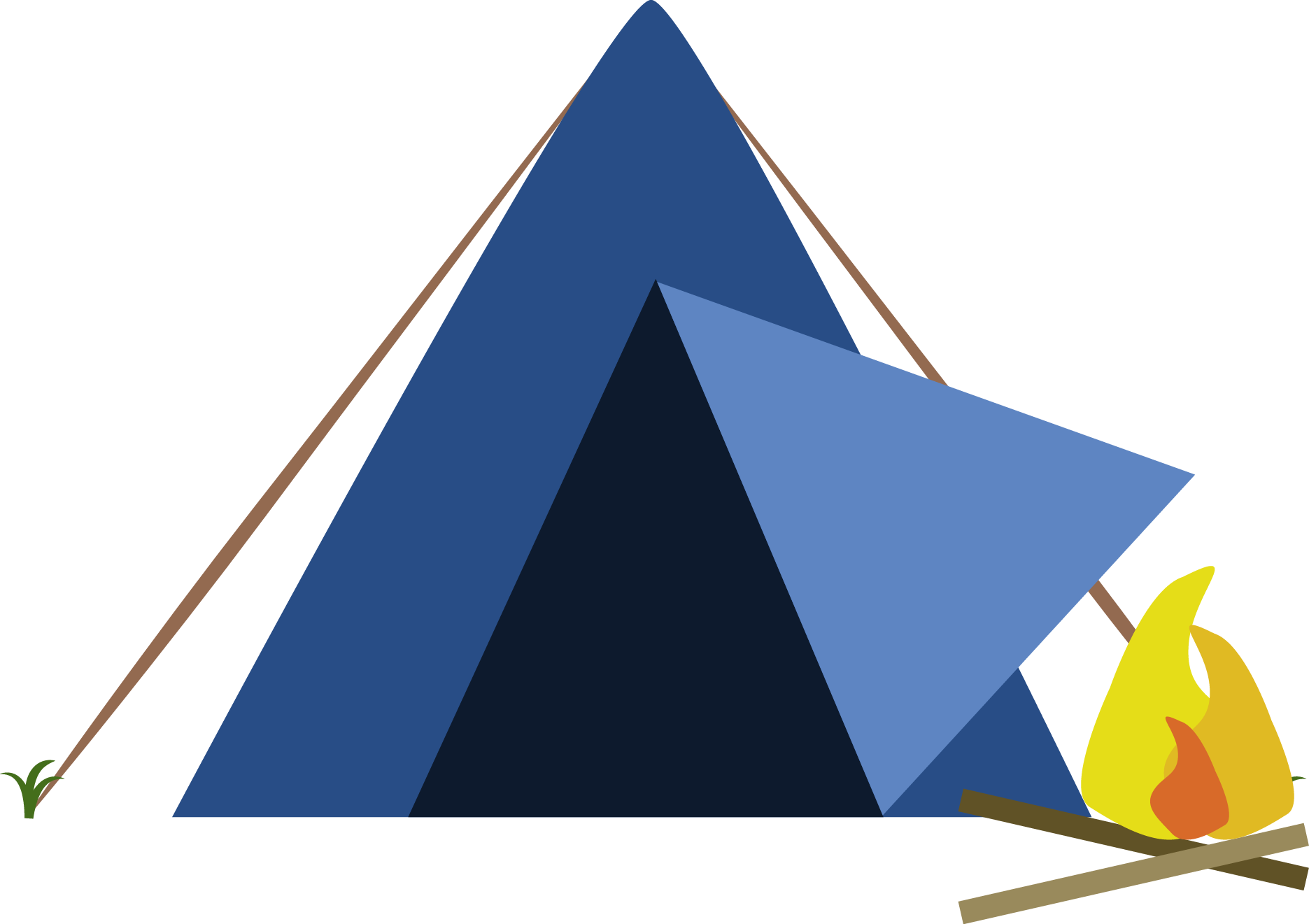 A Blue Tent With A Yellow Fire