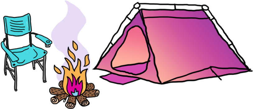 A Cartoon Of A Campfire And A Pink Tent