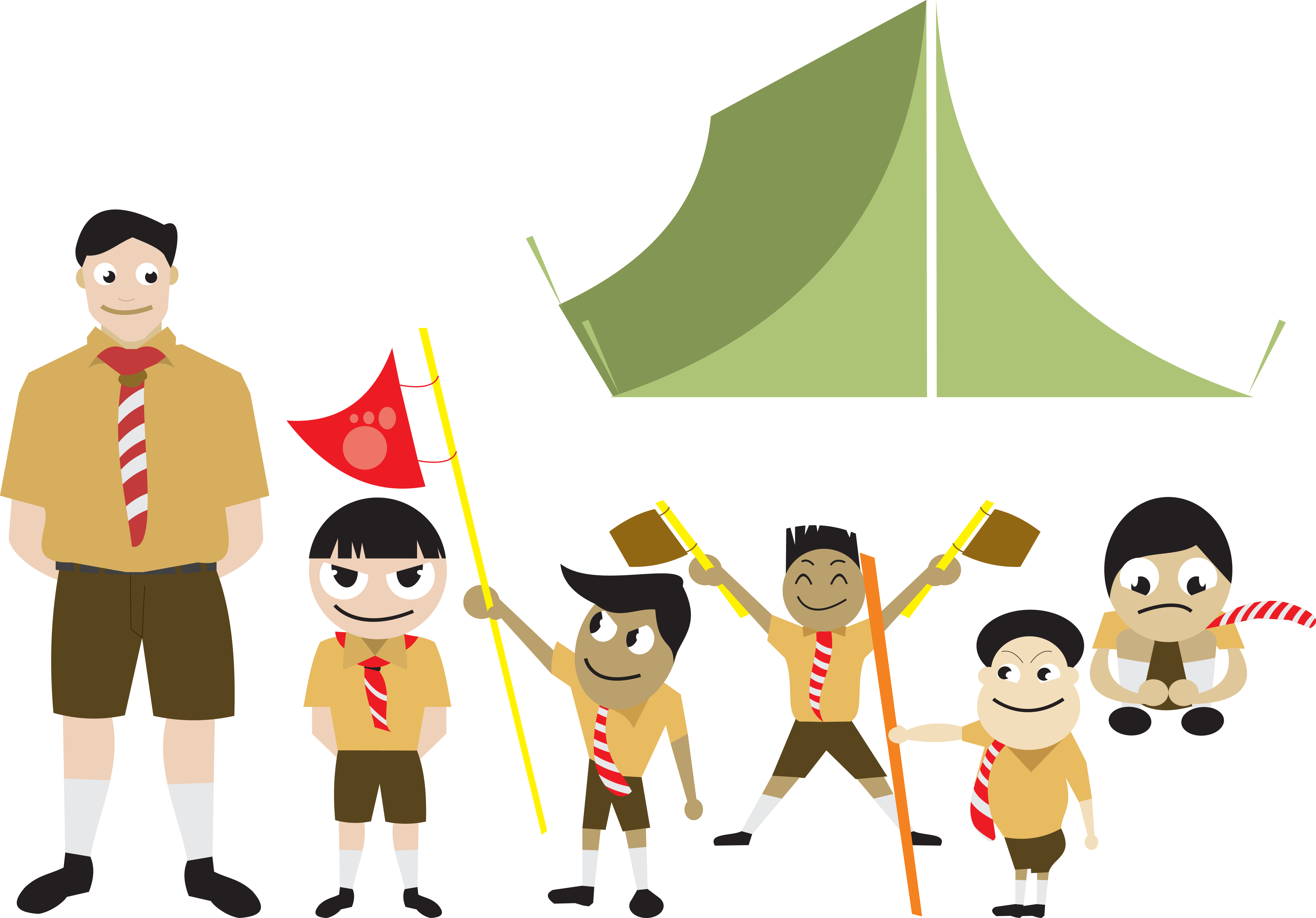 A Group Of Boys In Uniform With Flags And A Tent