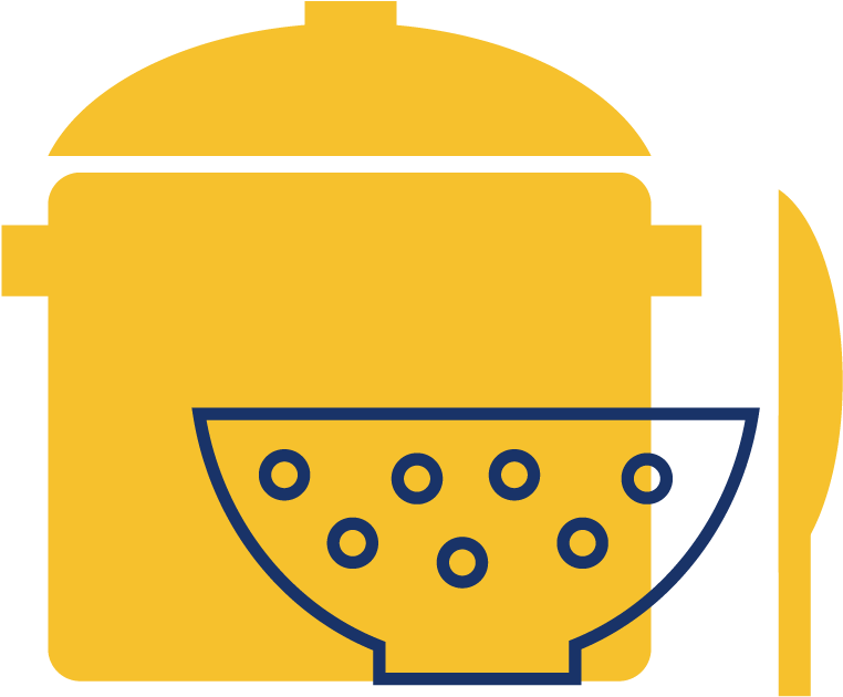A Yellow Pot With Blue Dots And A Bowl
