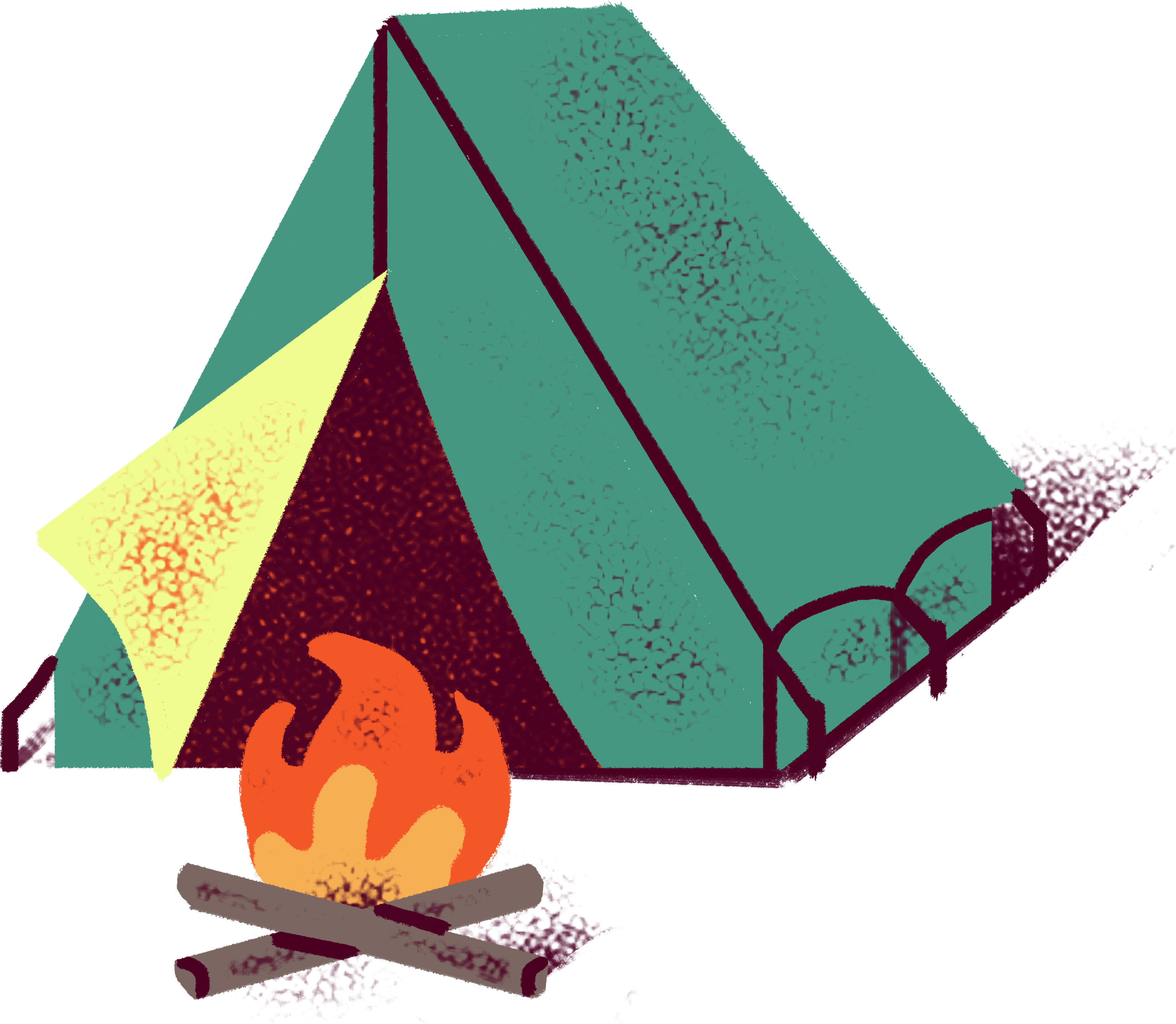 A Green Tent And A Fire