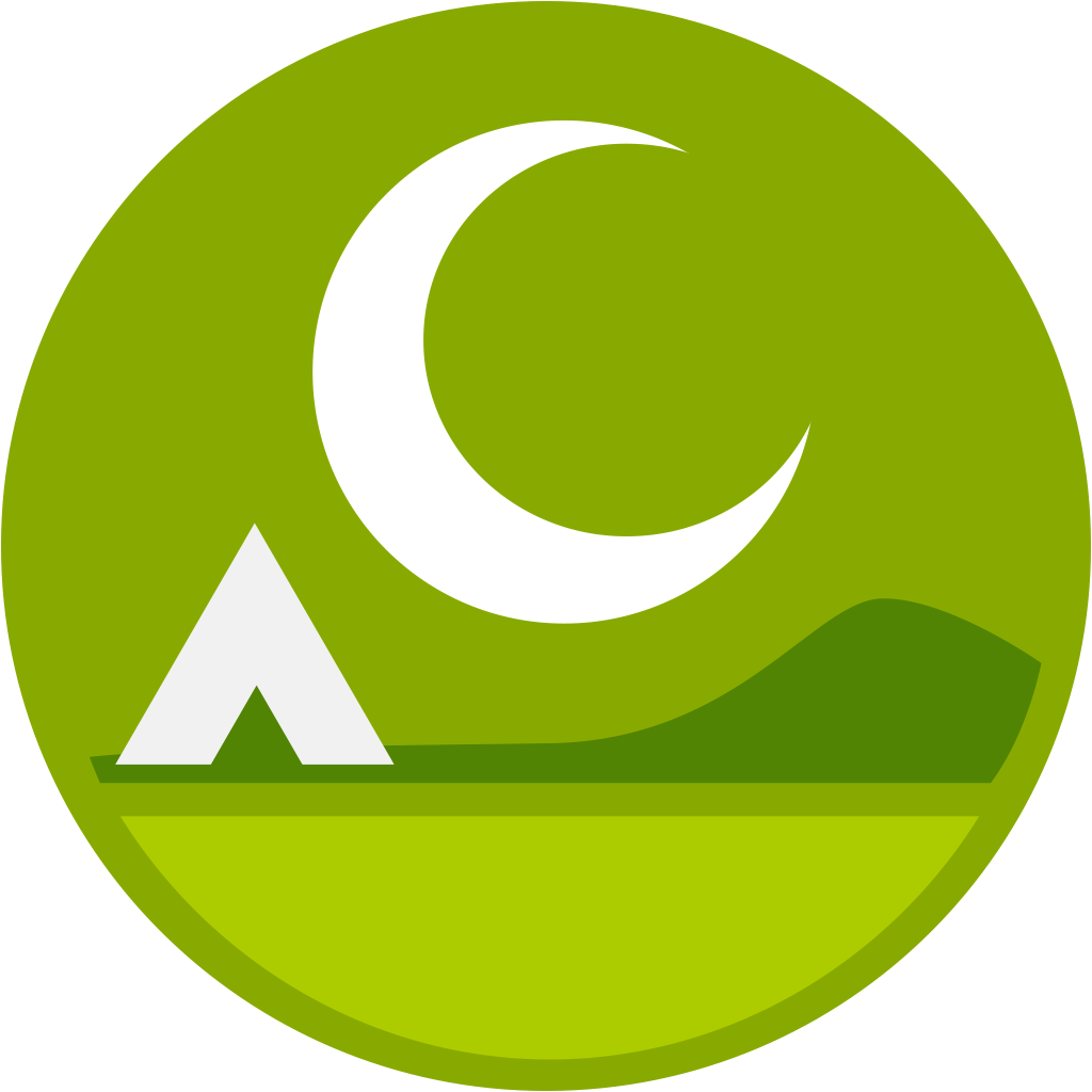 A Green Circle With A White Crescent Moon And A Tent