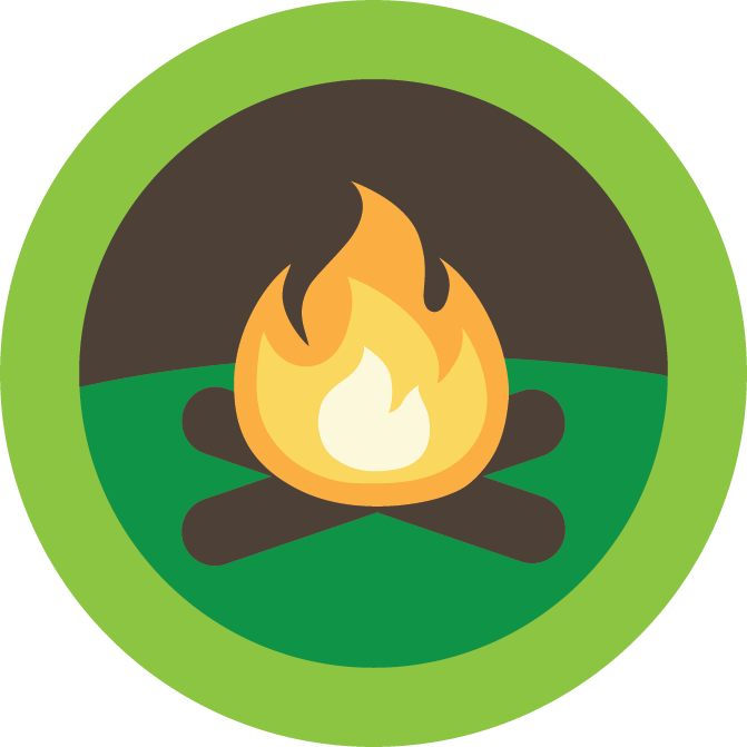 A Round Green Circle With A Fire And Logs