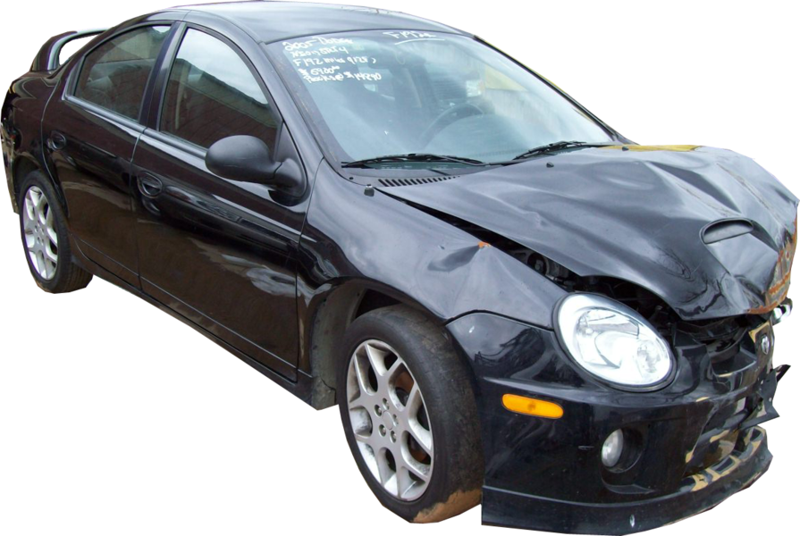 A Black Car With A Damaged Front End