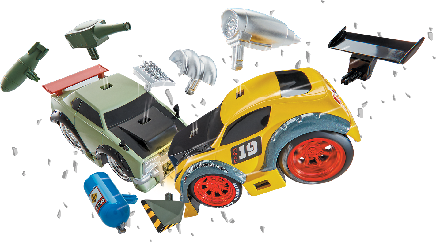 A Toy Car Crash With A Camera And Other Toys