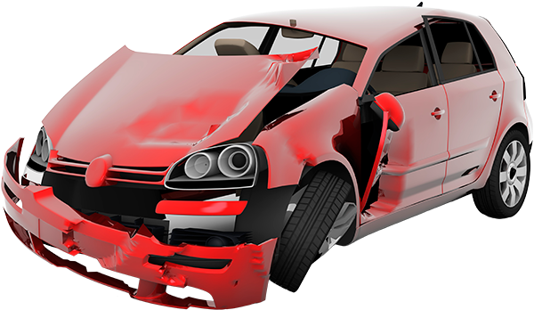 A Red Car With A Damaged Front End