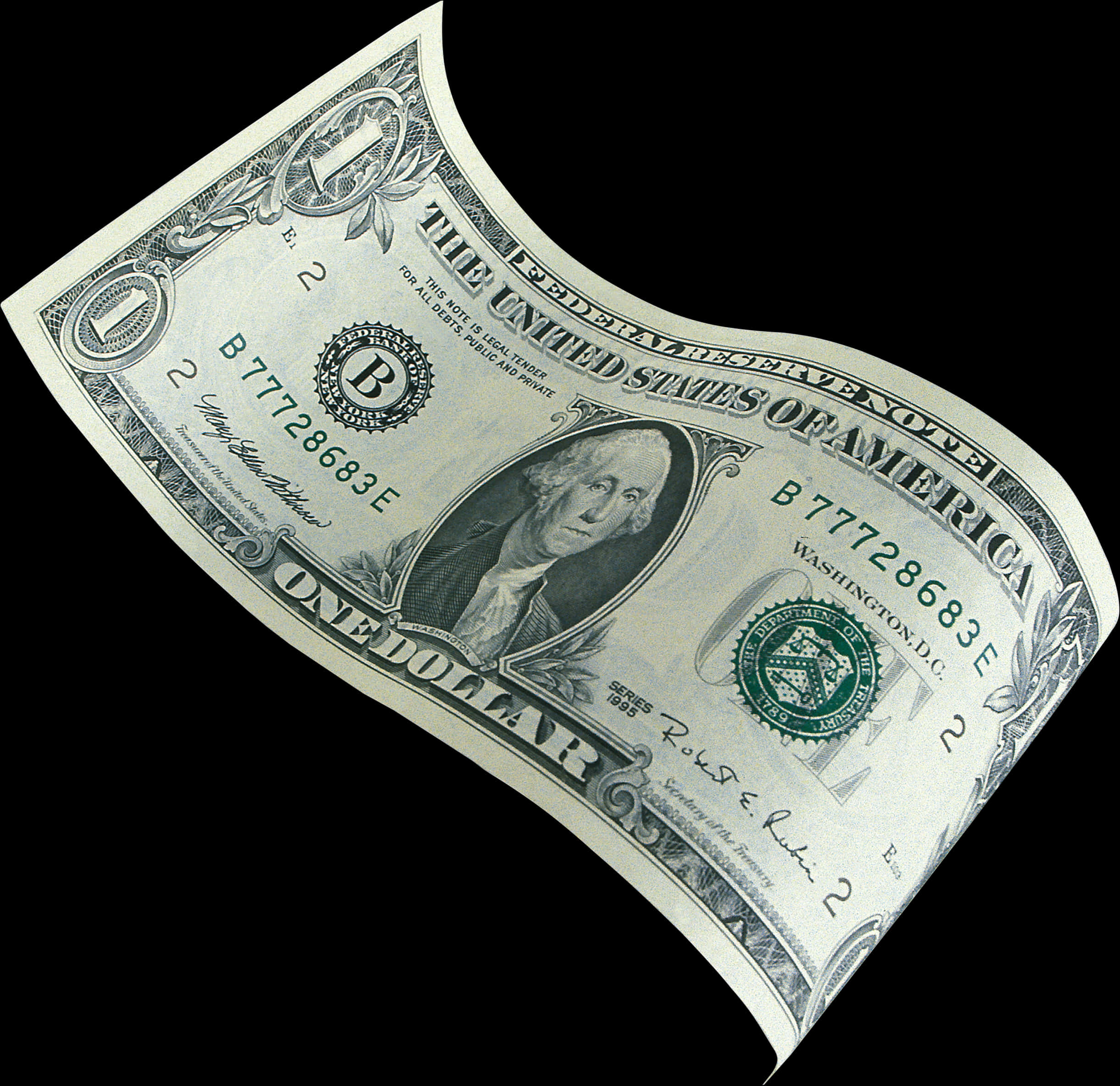 A One Dollar Bill On A Black Background