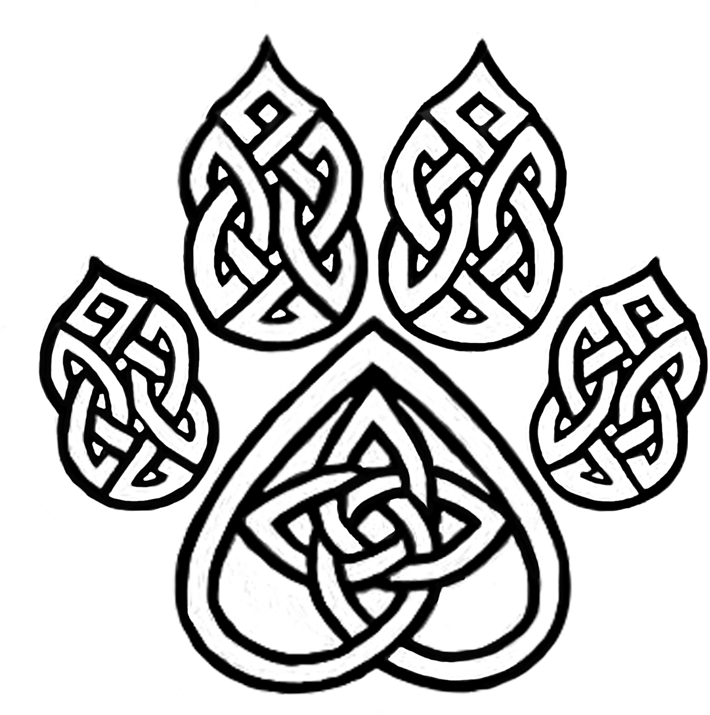A Black And White Image Of A Paw With A Heart And A Knot