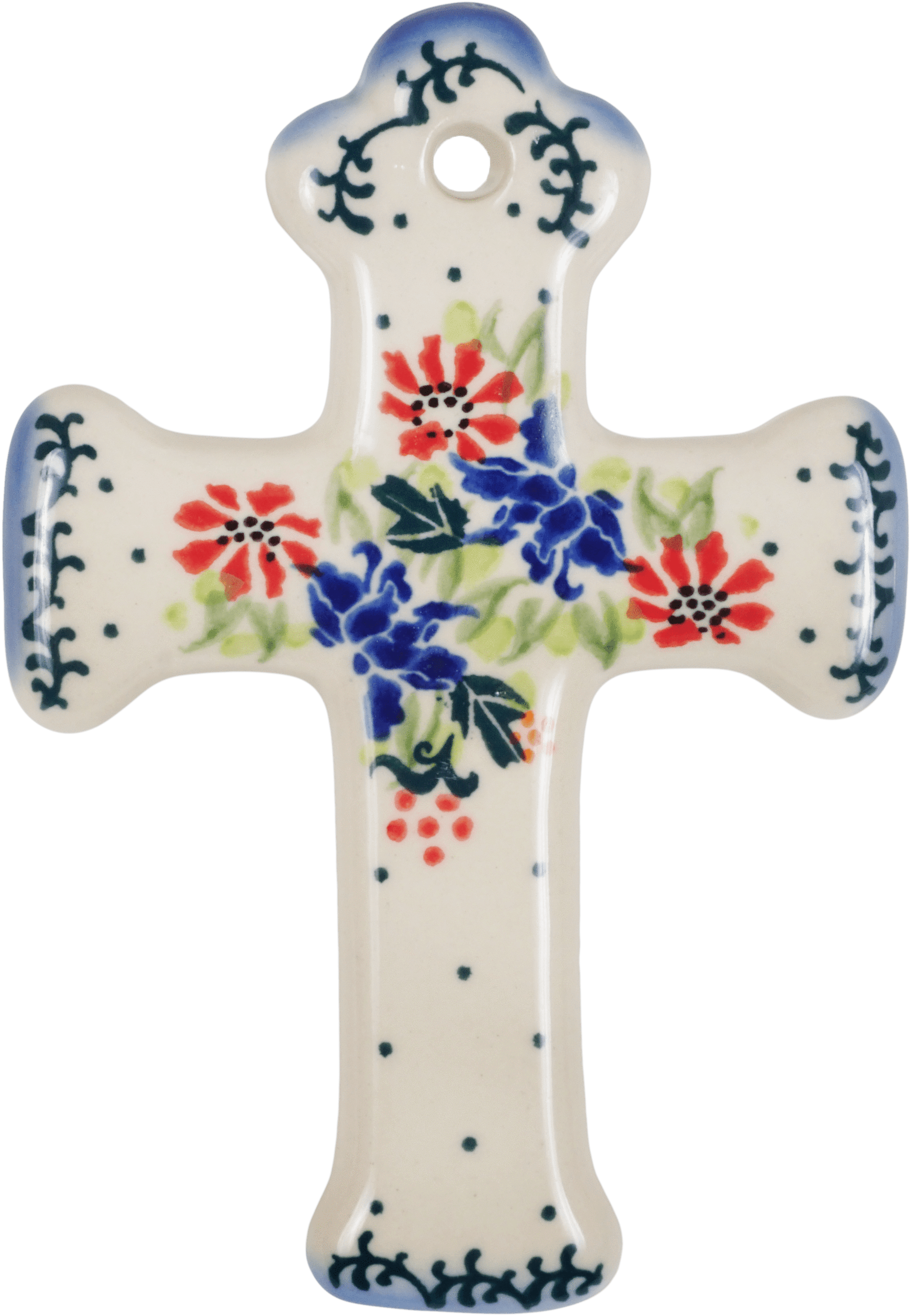 A White Cross With Red And Blue Flowers
