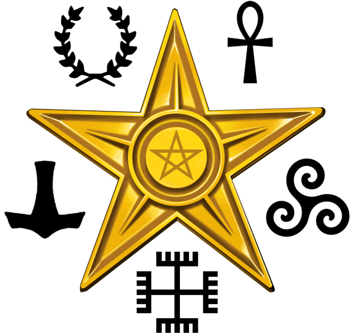 A Gold Star With A Circle And A Circle With A Star And Symbols