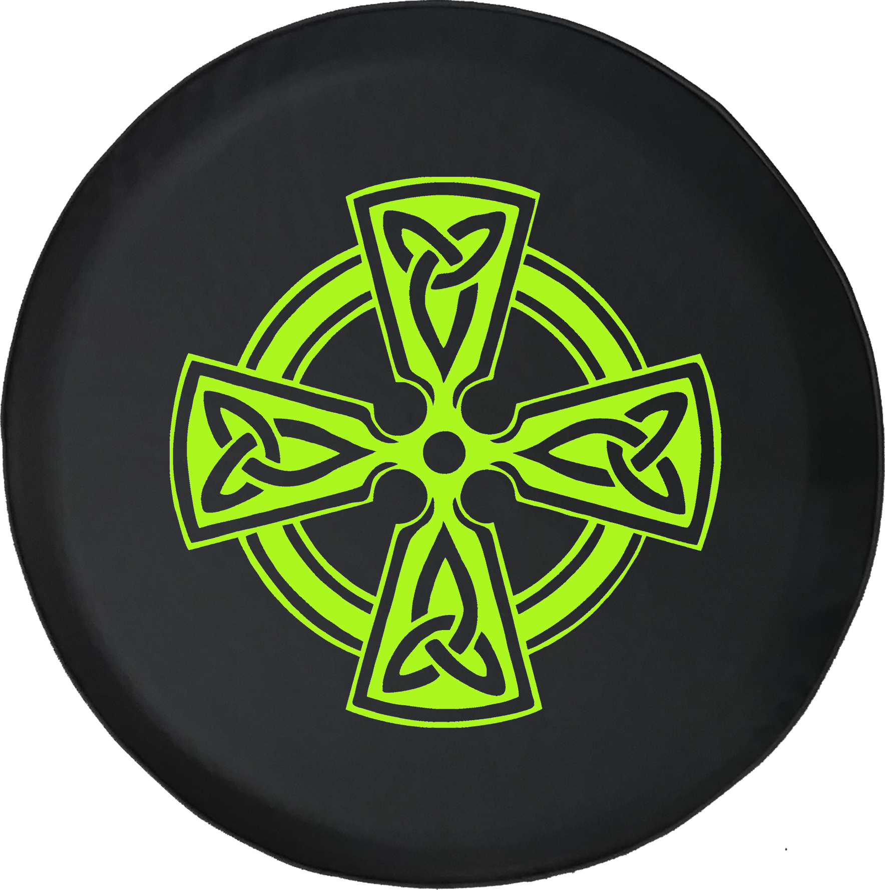 A Black And Green Circular Object With A Yellow Design