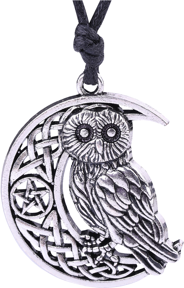 A Silver Owl Pendant On A Black String