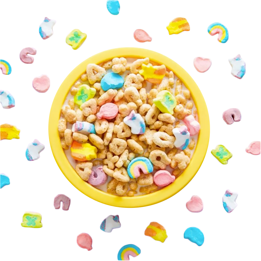 A Bowl Of Cereal With Different Shaped Objects Around It