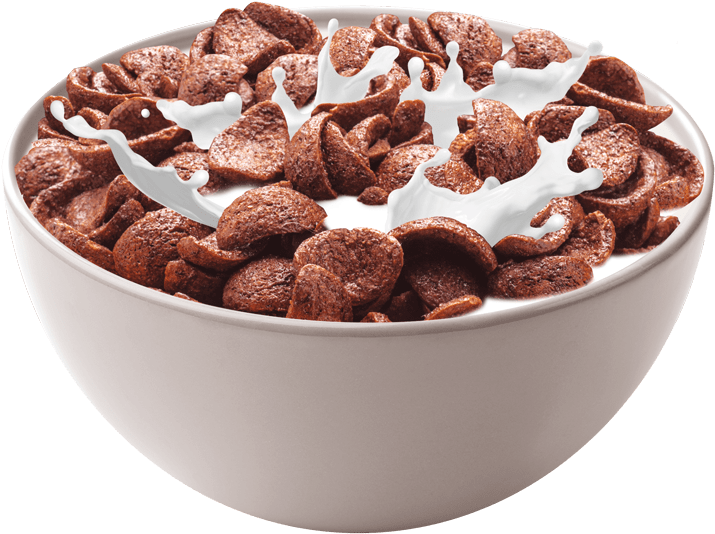 A Bowl Of Chocolate Cereal With Milk Splashing
