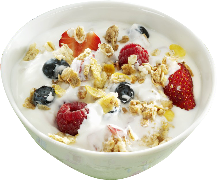 A Bowl Of Yogurt With Fruit And Cereal