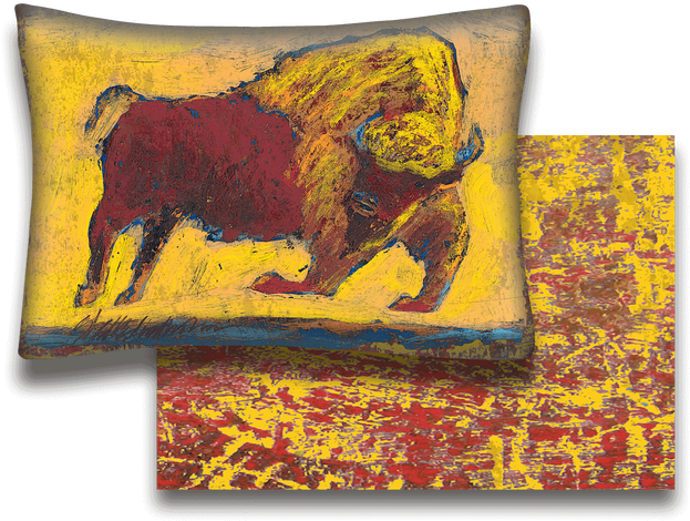 A Pillow With A Buffalo Painting On It