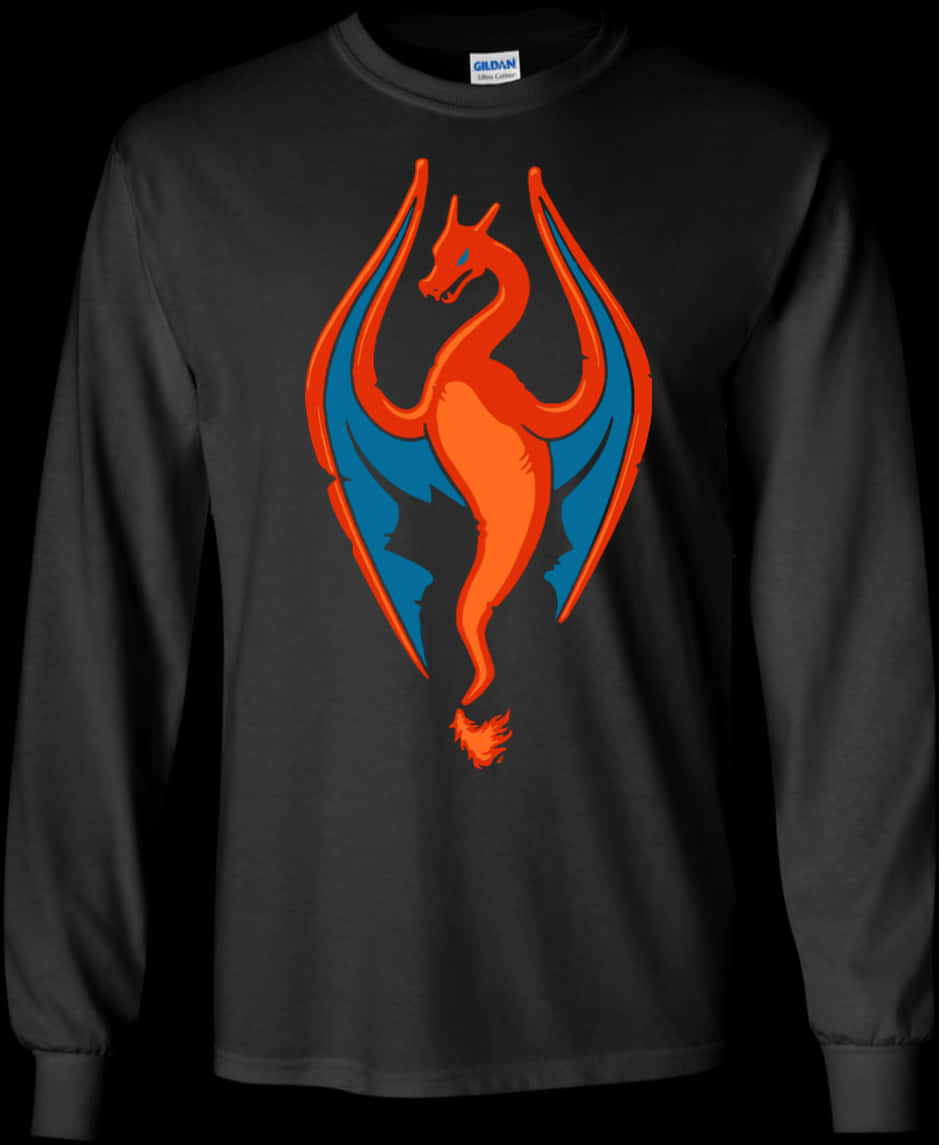 A Long Sleeved Black Shirt With A Red Dragon On It