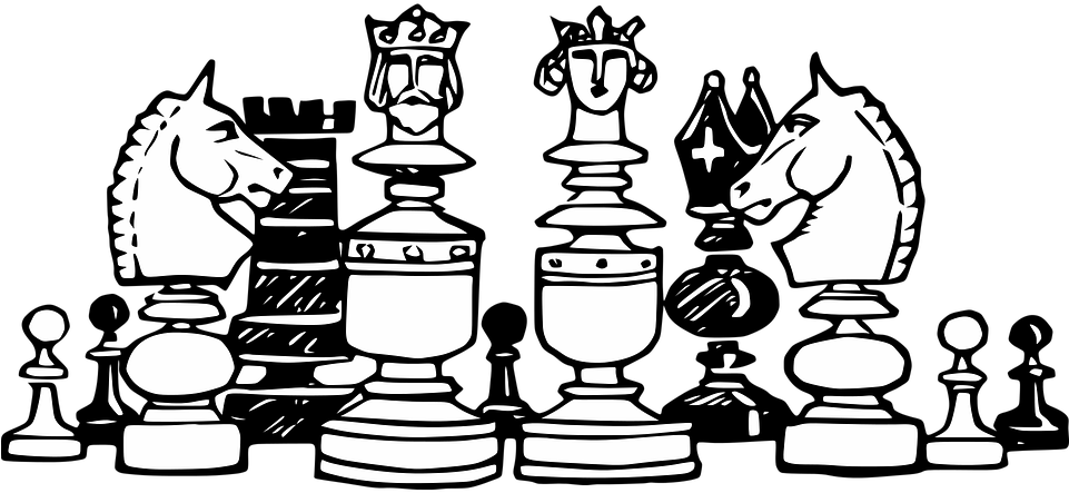 A Black And White Drawing Of Chess Pieces