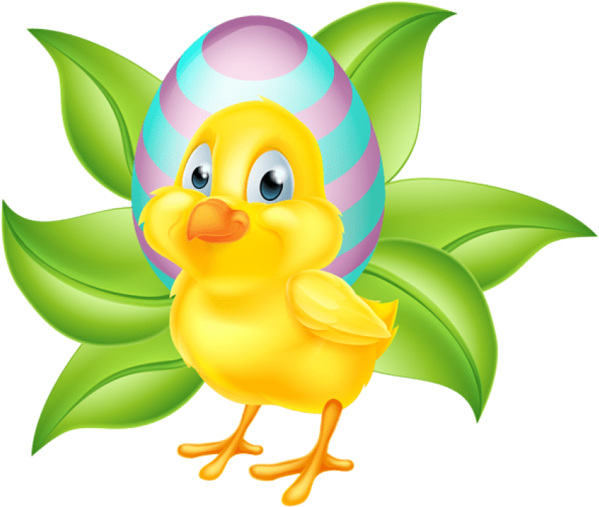A Yellow Chick With A Colorful Egg