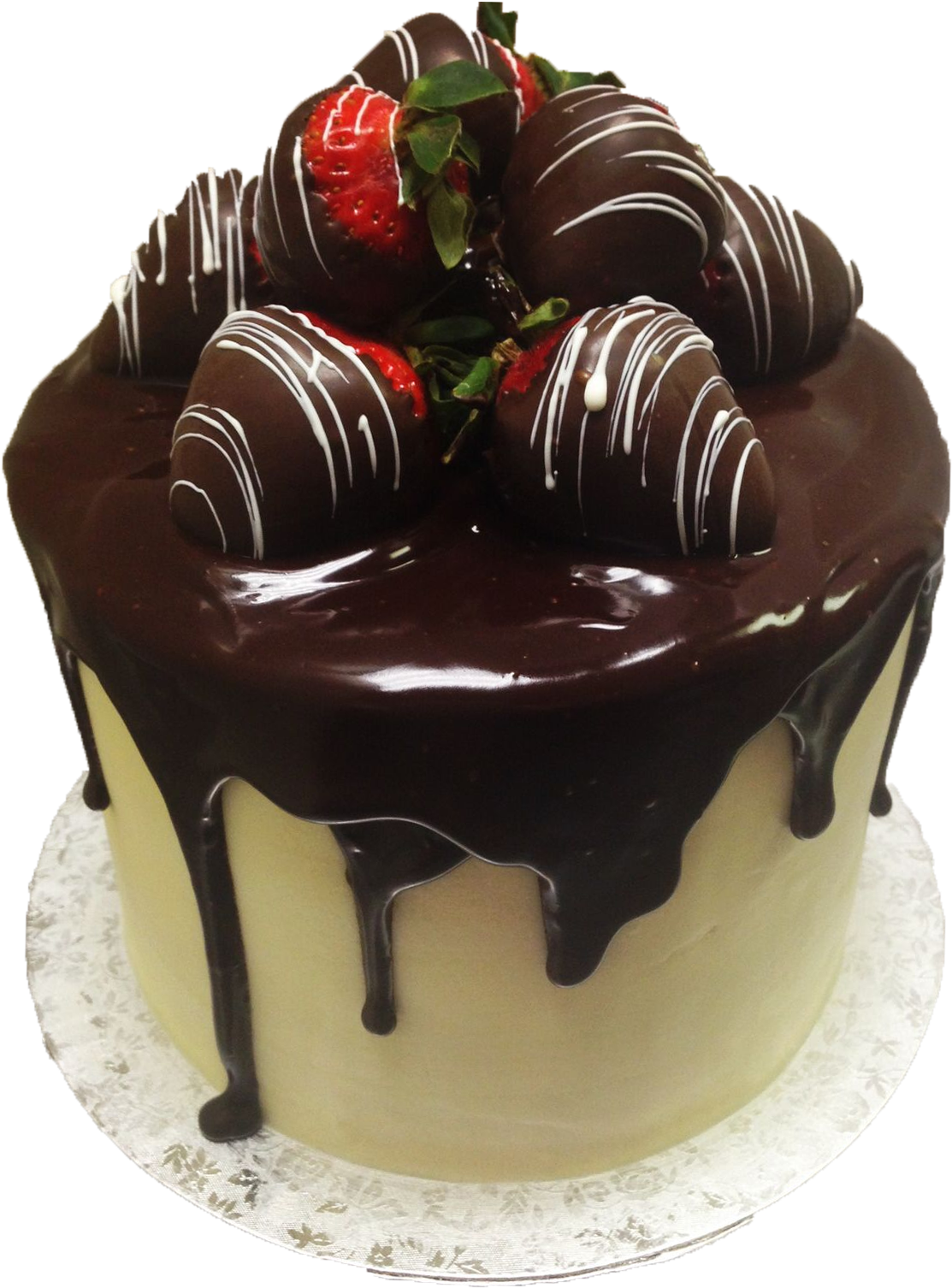 A Cake With Chocolate Covered Strawberries