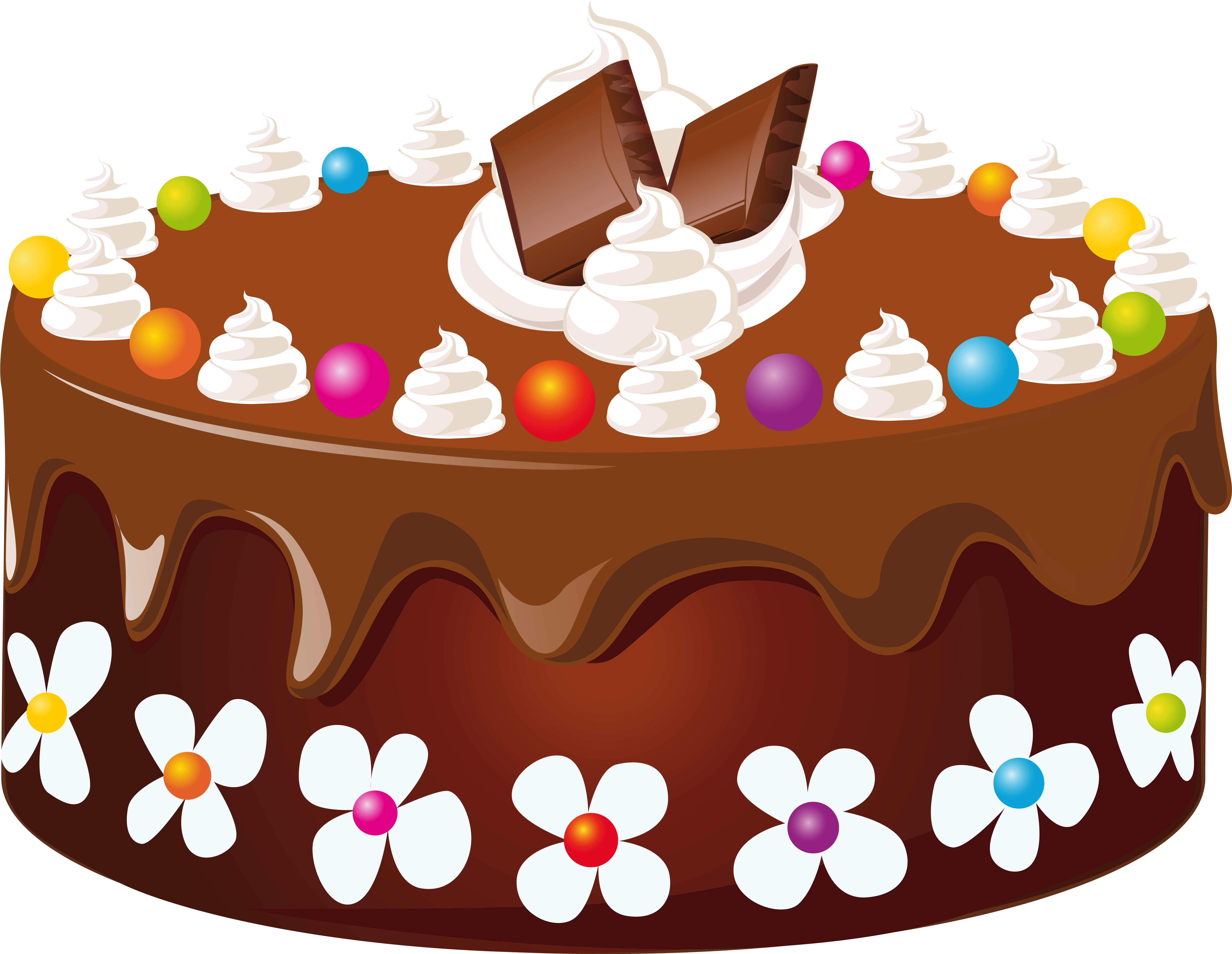 A Chocolate Cake With White Frosting And Flowers