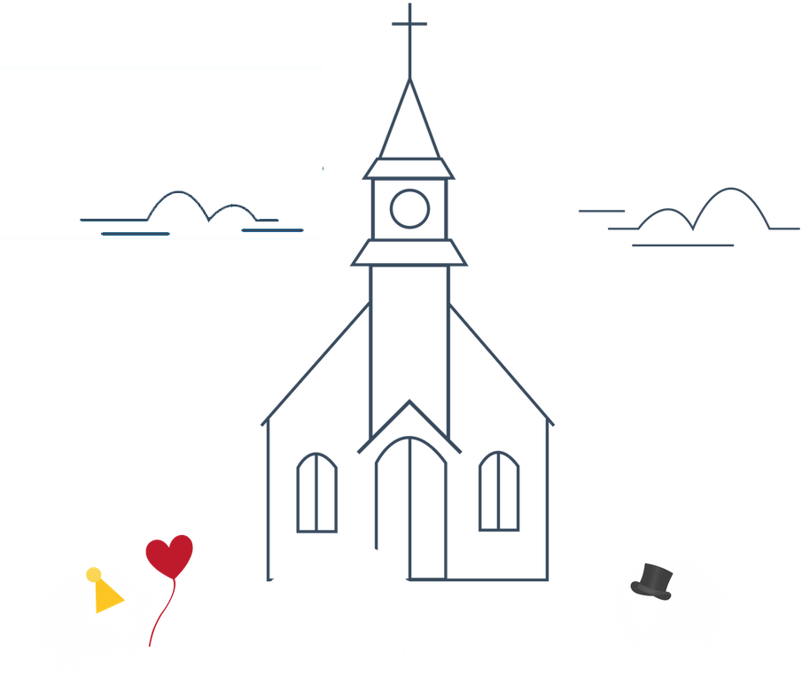 A Church With Sheep And A Building