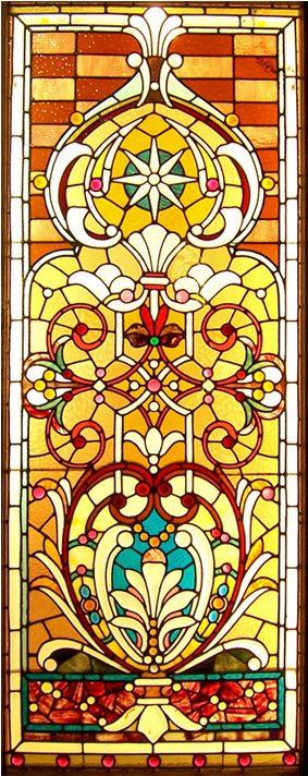 A Stained Glass Window With A Design