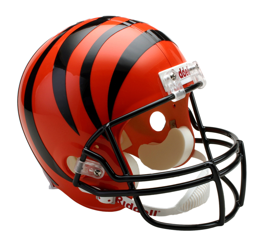 A Football Helmet With A Black And Orange Stripe