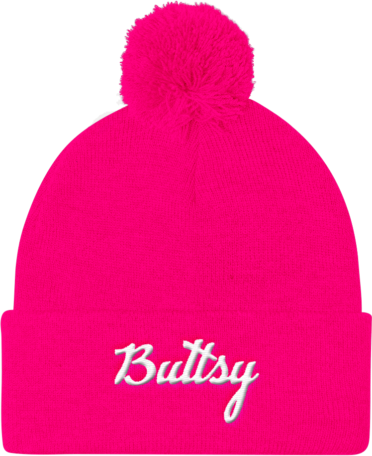 A Pink Beanie With White Text