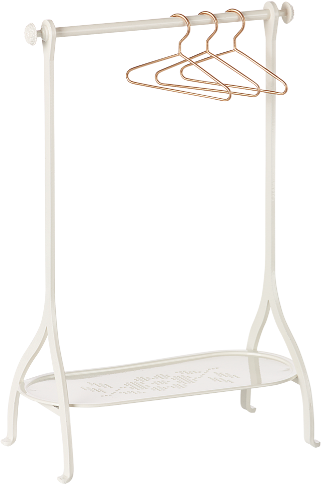 A White Metal Clothing Rack With A Metal Swinger