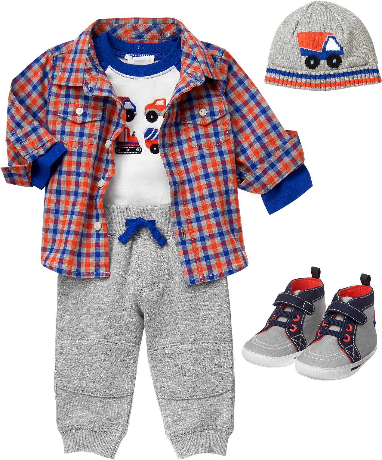A Baby Boy Outfit With A Hat And Shoes