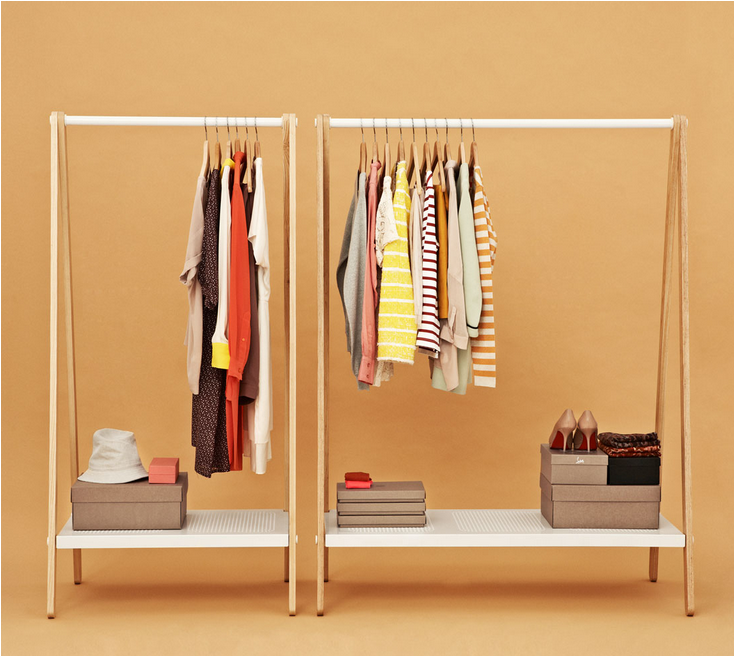 A Rack With Clothes And Shoes