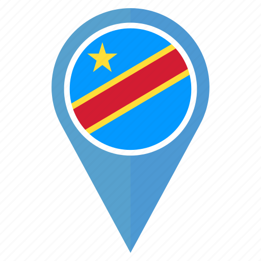 A Blue Map Pointer With A Red And Yellow Flag