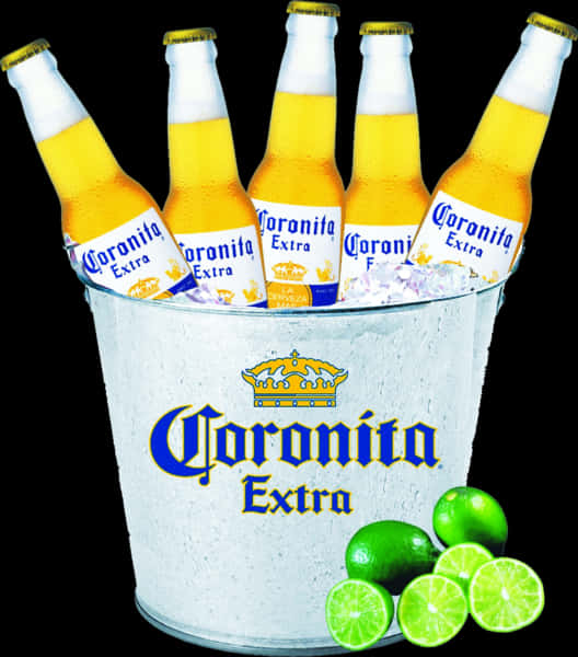 A Bucket Of Beer With Limes And A Black Background