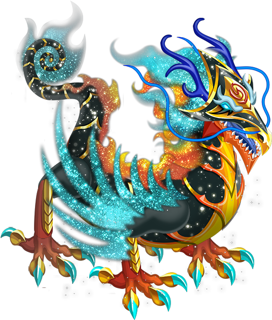 A Colorful Dragon With Blue And Yellow Flames
