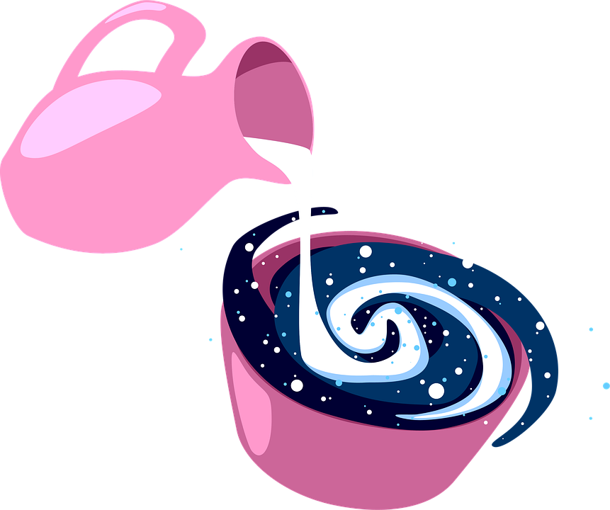 A Pink Jug Pouring Milk Into A Bowl Of Liquid