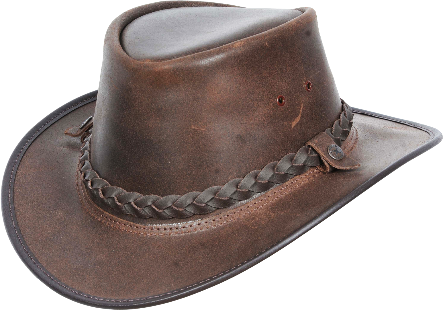 A Brown Leather Hat With A Braided Band