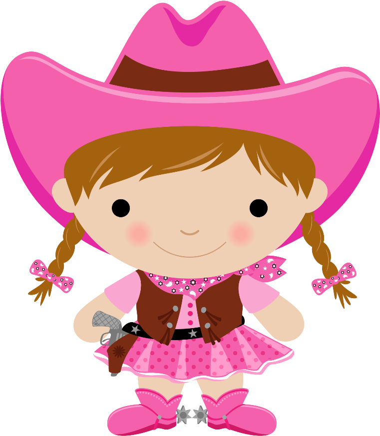 A Cartoon Of A Girl Wearing A Pink Cowboy Hat And Pink Dress